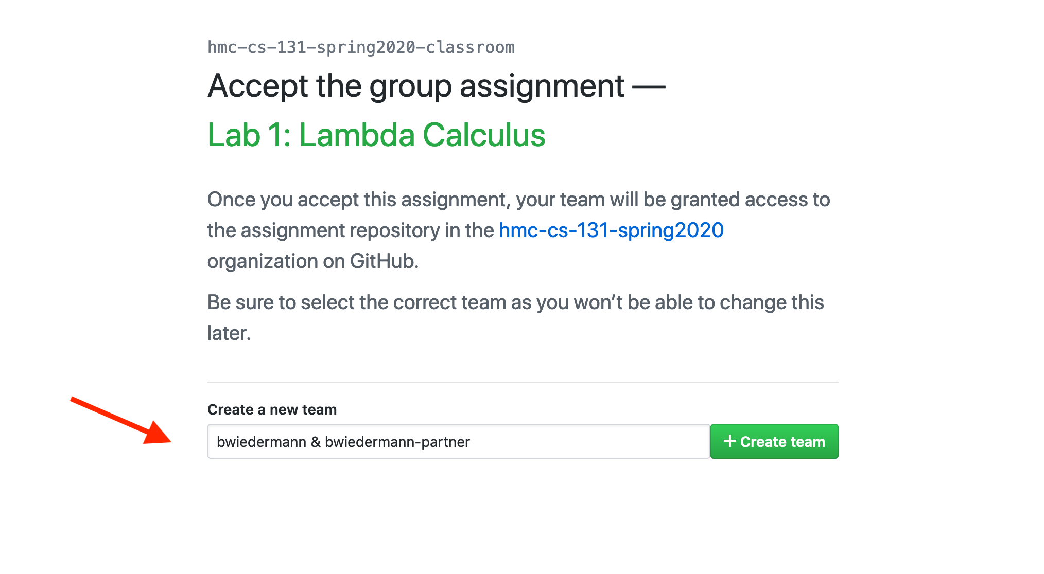 Create a team based on your GitHub ids